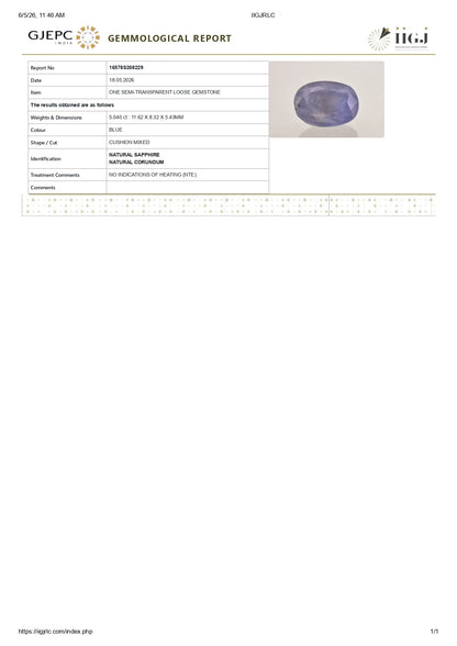 Natural Blue Sapphire (Neelam) 5.04 Carats