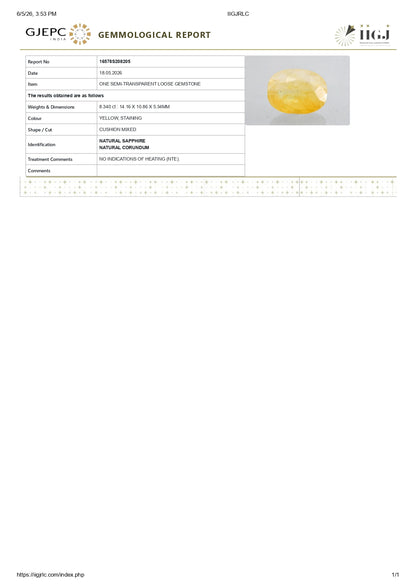 Natural Yellow Sapphire (Pukhraj) 8.34 Carats