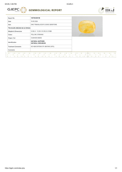 Natural Yellow Sapphire (Pukhraj) 9.33 Carats