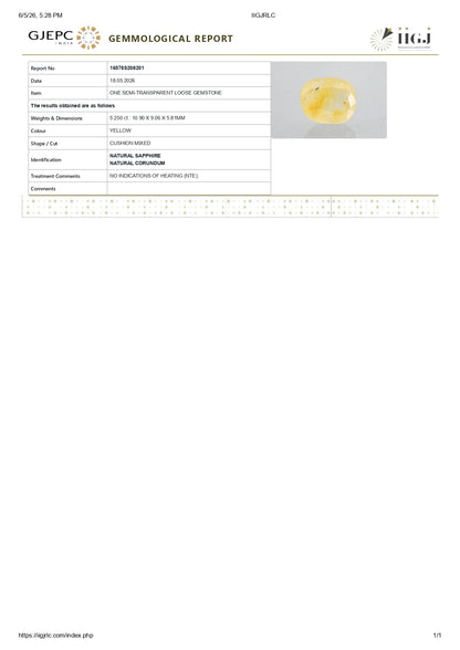 Natural Yellow Sapphire (Pukhraj) 5.25 Carats