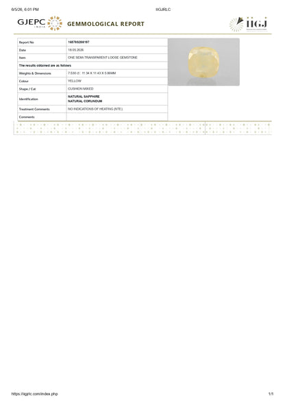 Natural Yellow Sapphire (Pukhraj) 7.53  Carats