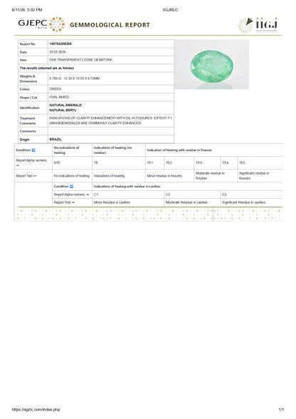 Natural Brazil Emerald (Panna) 5.79 Carats