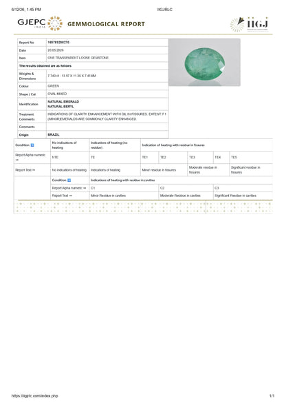 Natural Brazil Emerald (Panna) 7.74 Carats