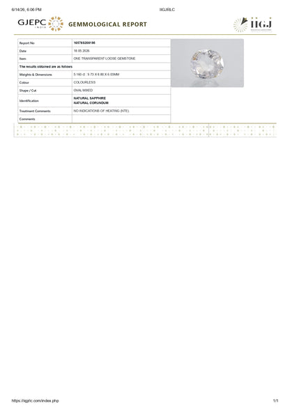 Natural White Sapphire 5.16 Carats