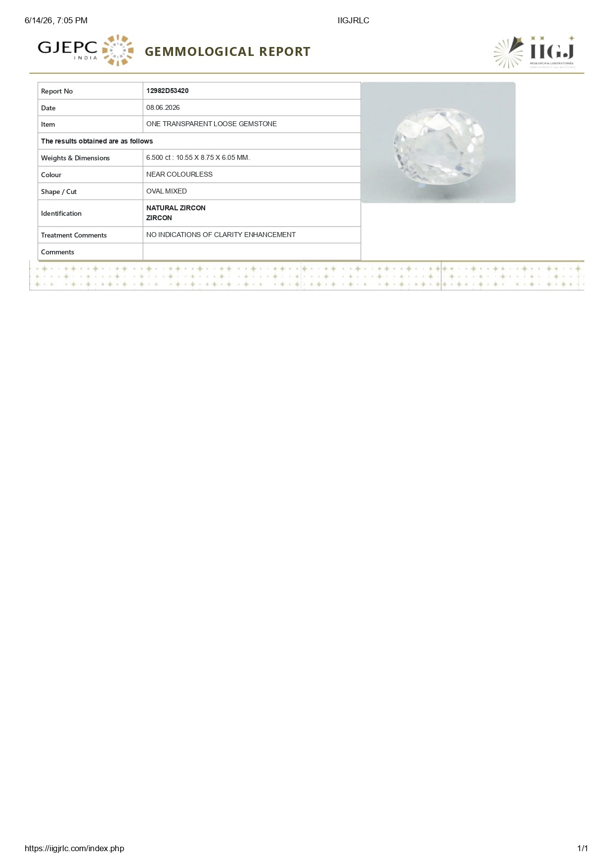 Natural White Sapphire 6.50 Carats