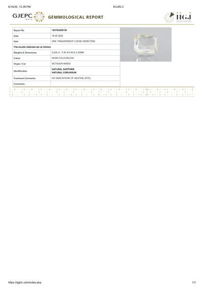 Natural White Sapphire 5.62 Carats