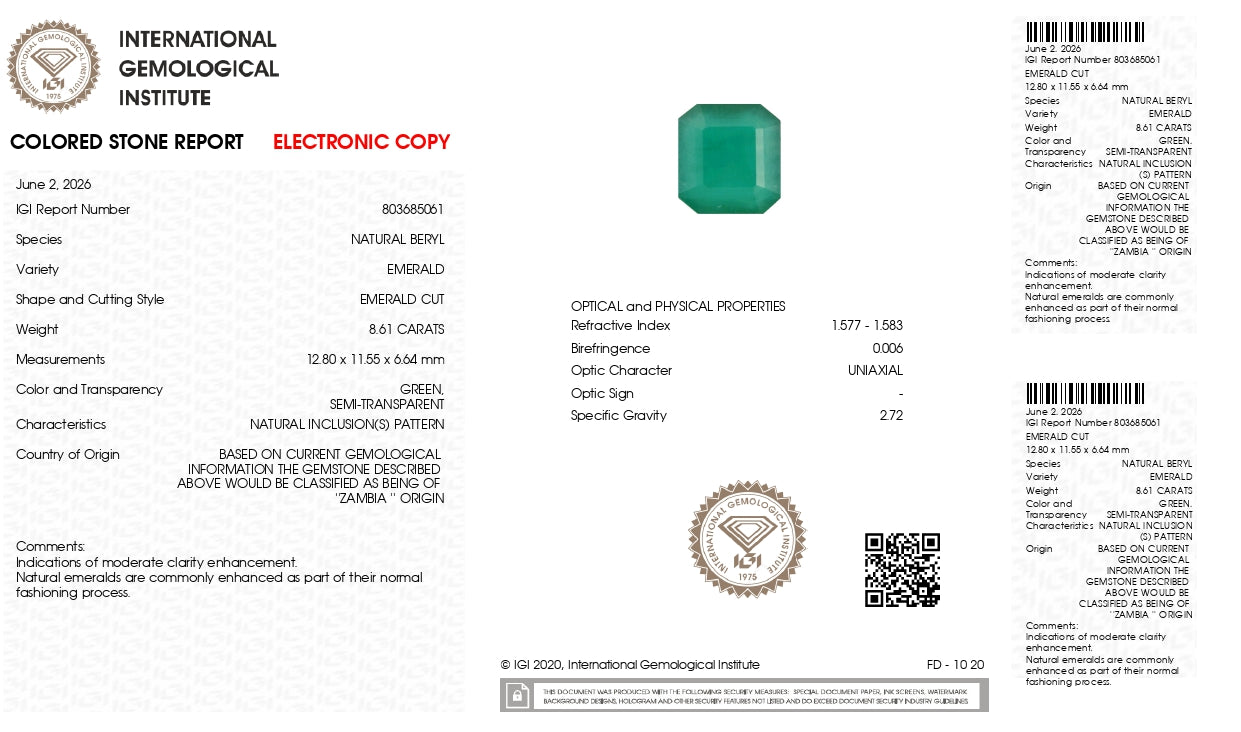 Natural Zambian Emerald (Panna) 8.61 Carats