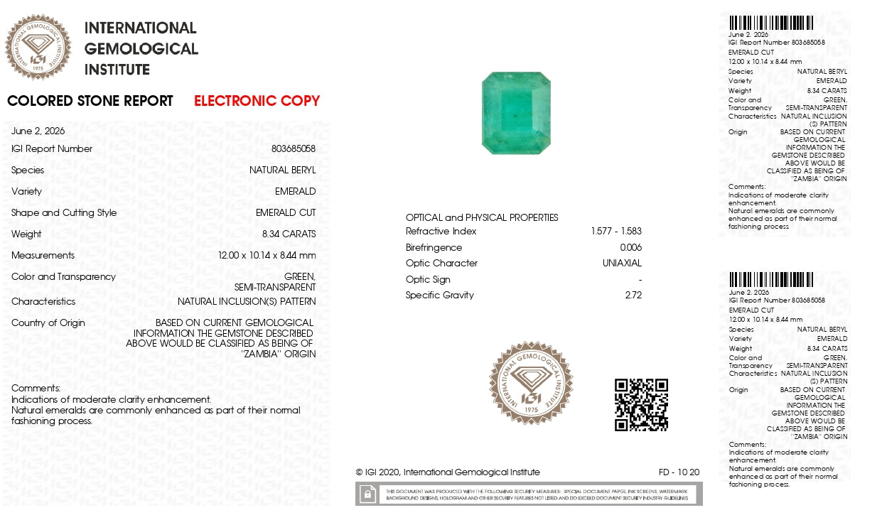 Natural Zambian Emerald (Panna) 8.34 Carats