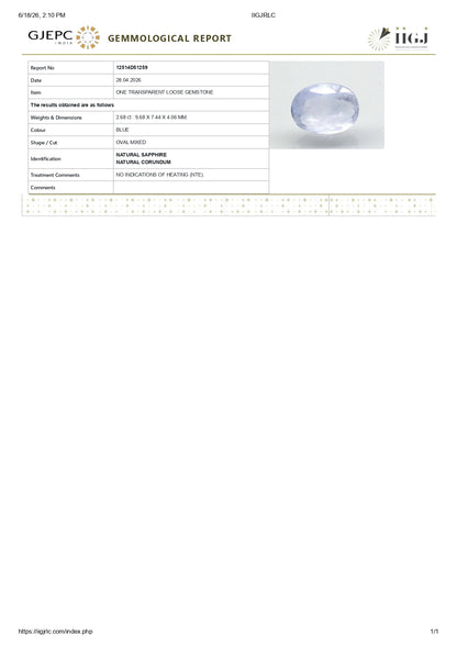 Natural Blue Sapphire (Neelam) 2.68 Carats