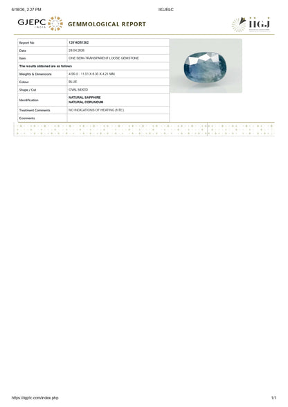 Natural Blue Sapphire (Neelam) 4.56 Carats