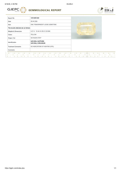 Natural Yellow Sapphire (Pukhraj) 4.27 Carats