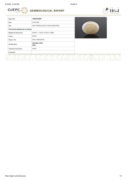 Natural Australian White Fire Opal 6.85 Carats
