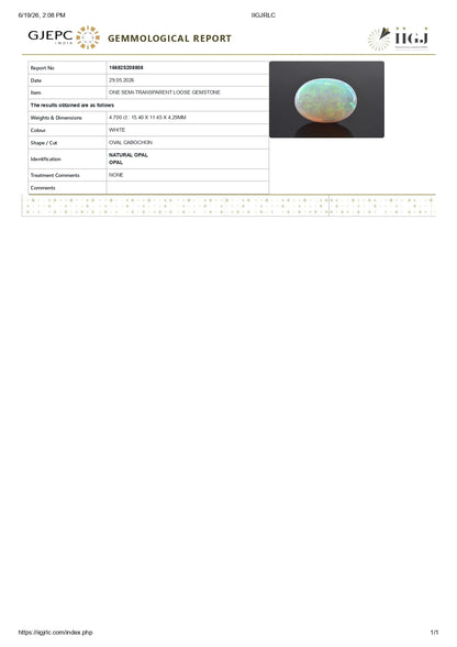 Natural Australian White Fire Opal 4.70 Carats