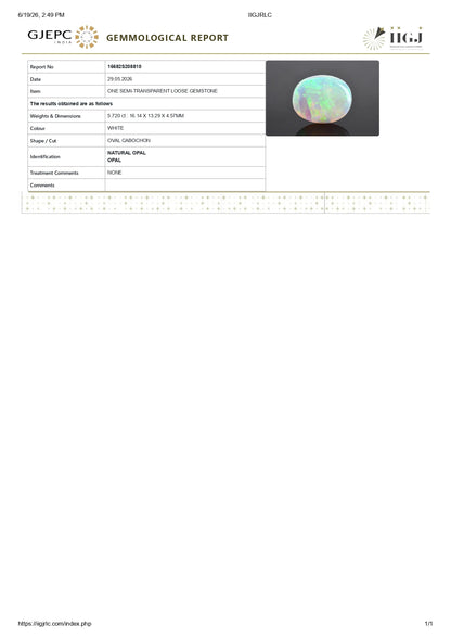 Natural Australian White Fire Opal 5.72 Carats
