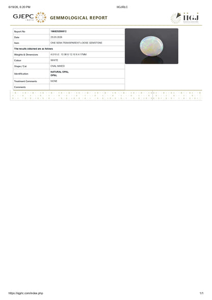 Natural Australian White Fire Opal 4.01 Carats