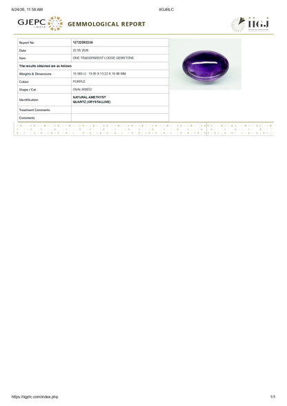 NATURAL AMETHYST 15.58  CARATS