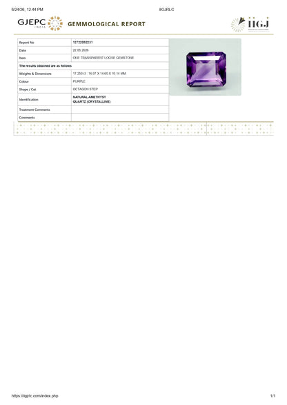 NATURAL AMETHYST 17.25 CARATS.