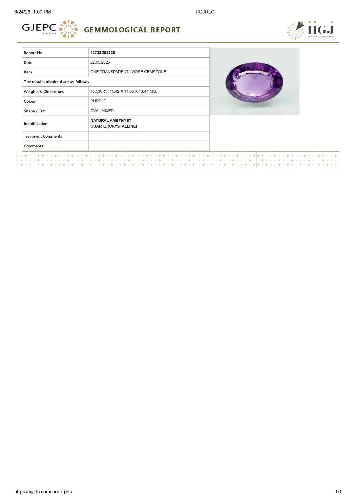 NATURAL AMETHYST 16.53 CARATS