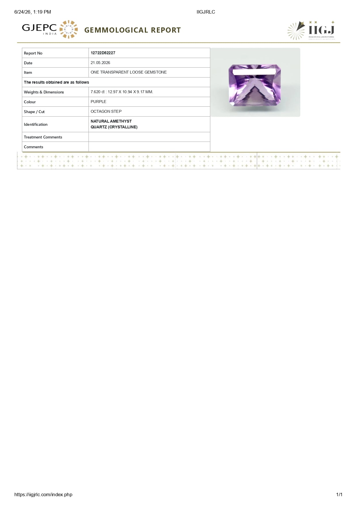 NATURAL AMETHYST 7.62 CARATS