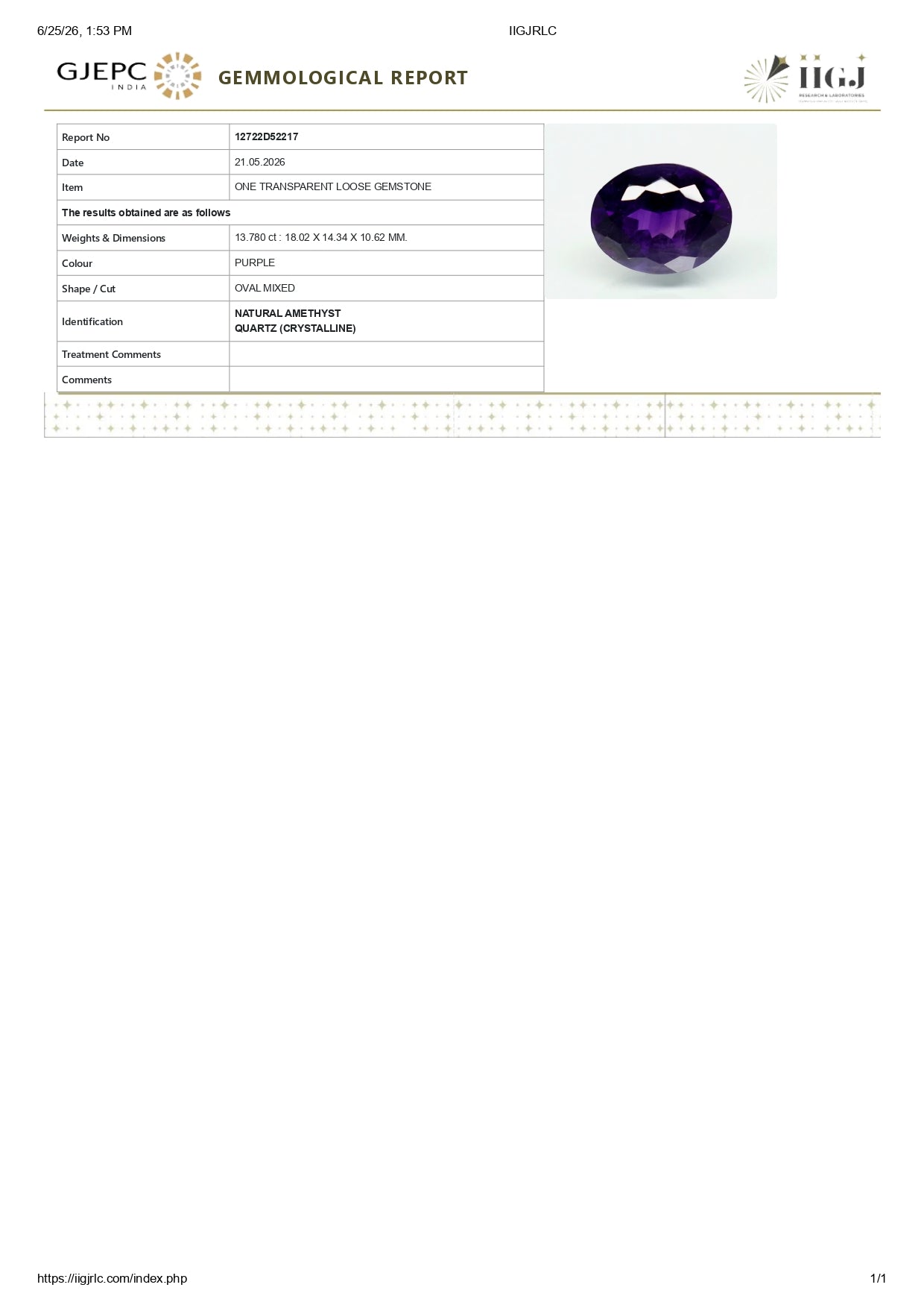 NATURAL AMETHYST 13.78 CARATS