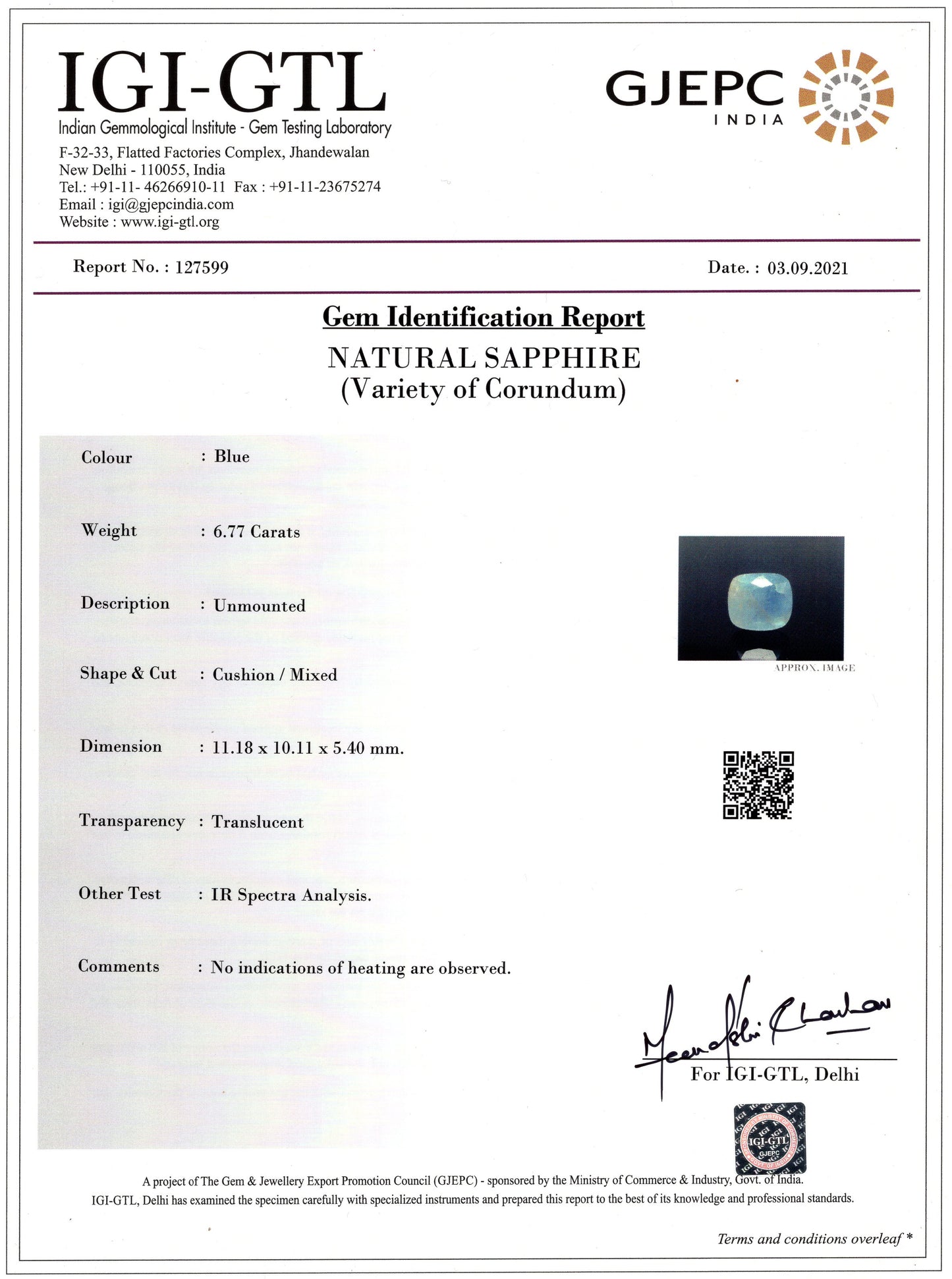 Natural Blue Sapphire (Neelam) 6.77 Carats