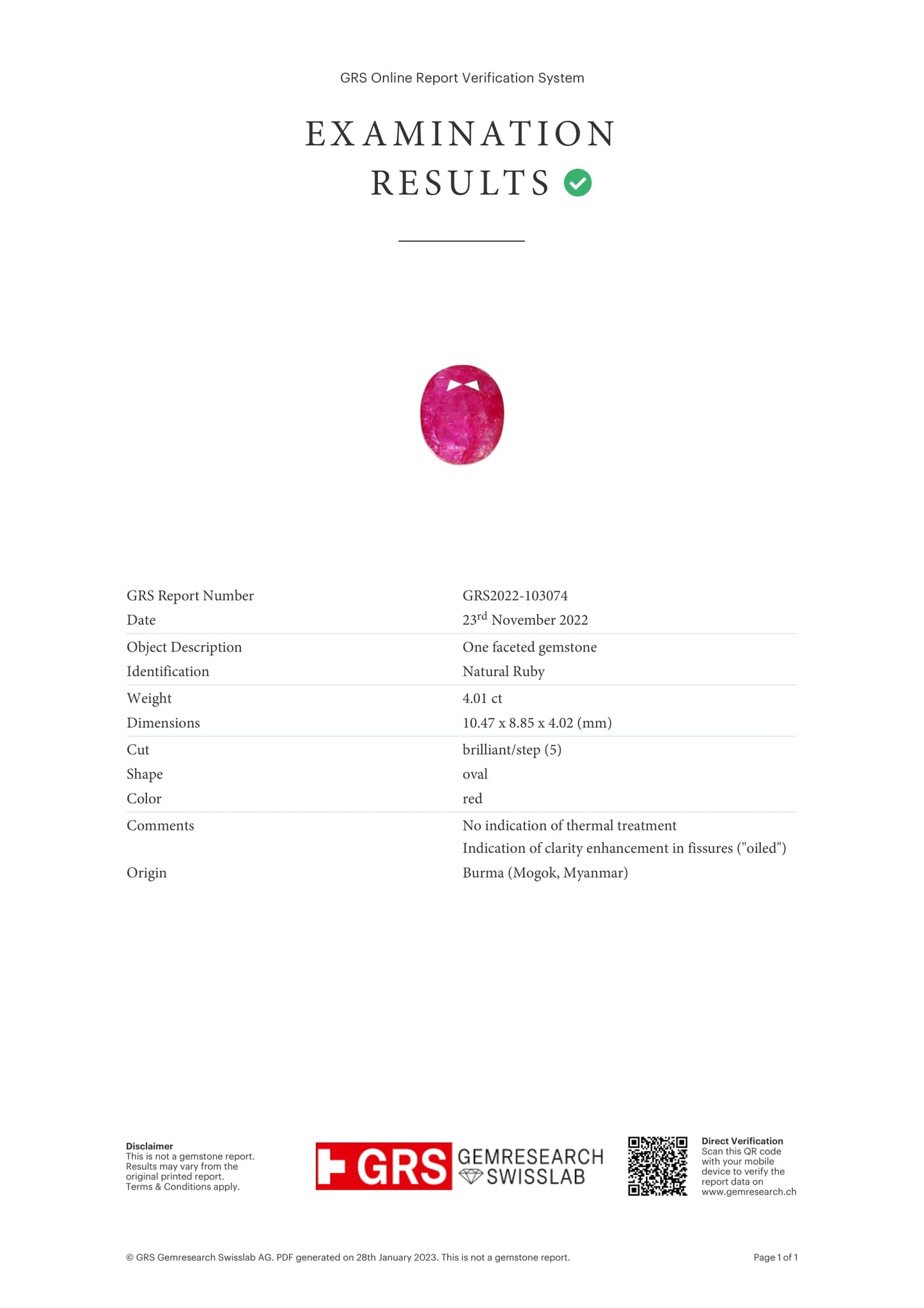 Burmese Ruby (Manik) 4.01 Carats