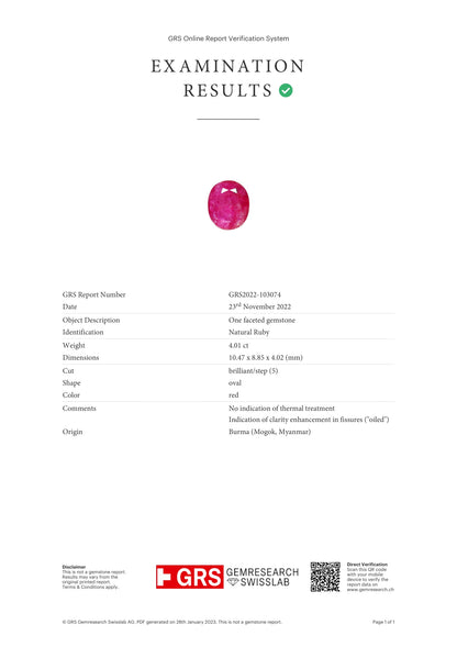 Burmese Ruby (Manik) 4.01 Carats