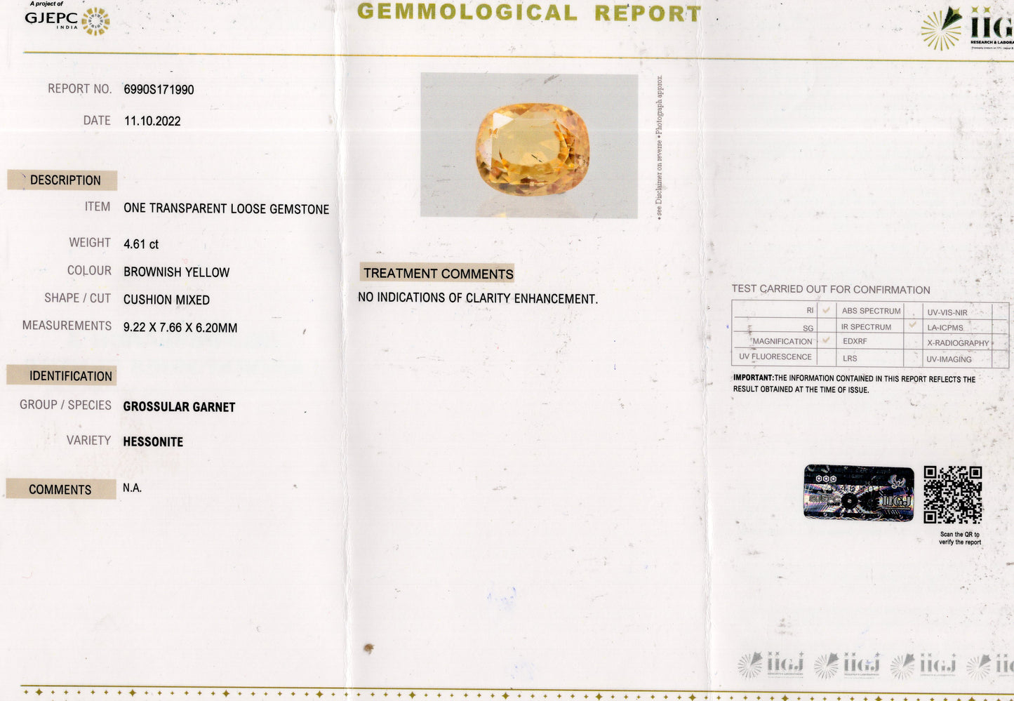 NATURAL HESSONITE (GOMED) 4.61 CARATS