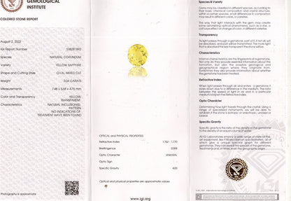 NATURAL YELLOW SAPPHIRE (PUKHRAJ) 2.04 CARATS