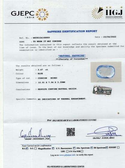 Natural Blue Sapphire (Neelam) 3.47 Carats