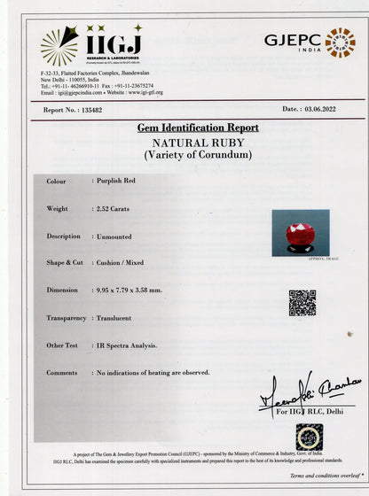 Natural Mozambique Ruby (Manik) 2.52 Carats
