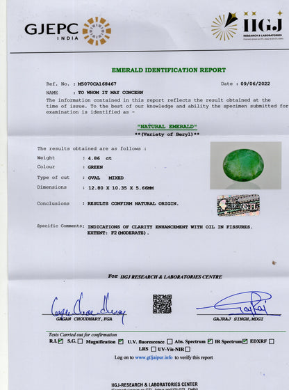 Natural Zambian Emerald (Panna) 4.86 Carats