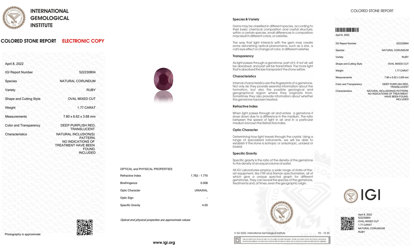 Natural Mozambique Ruby (Manik) 1.77 Carats