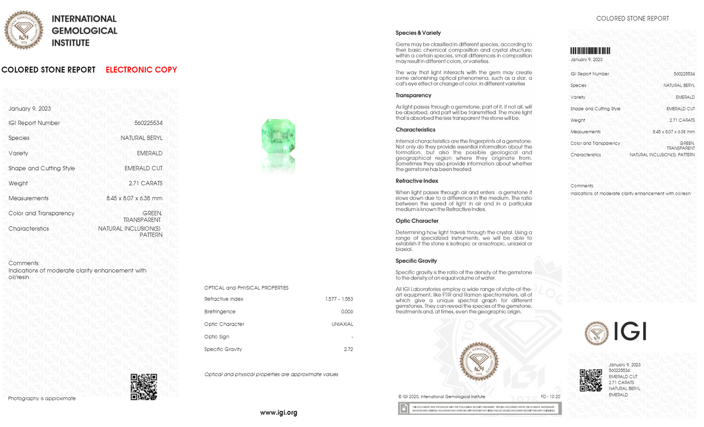 Natural Columbian Emerald (Panna) 2.71 Carats