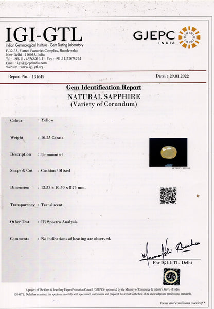 Natural Yellow Sapphire (Pukhraj) 10.25 Carats