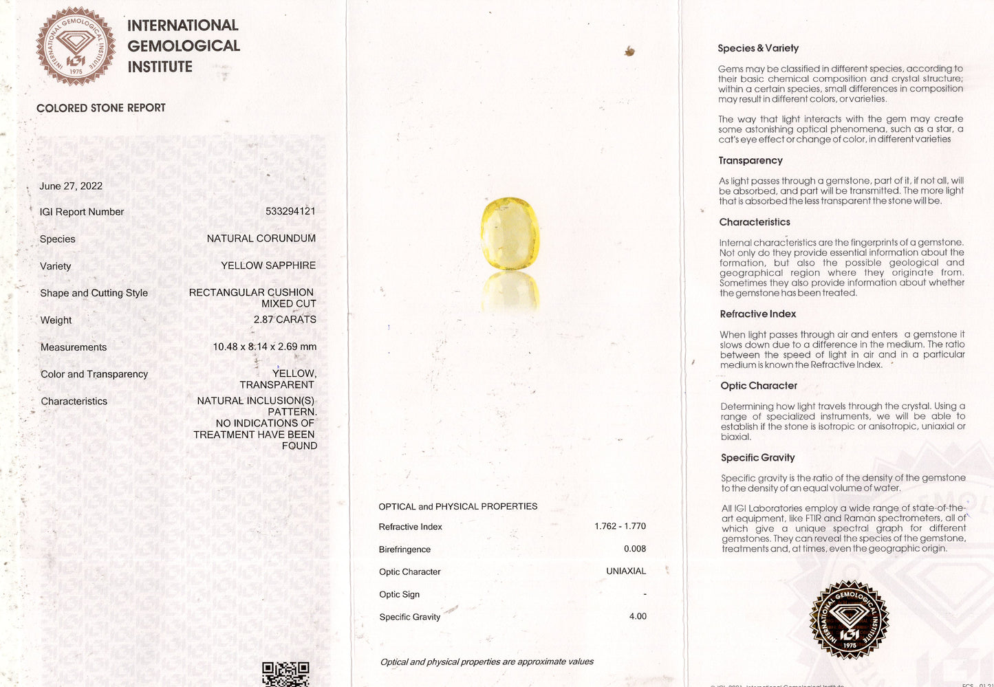 Natural Yellow Sapphire (Pukhraj) 2.87 Carats