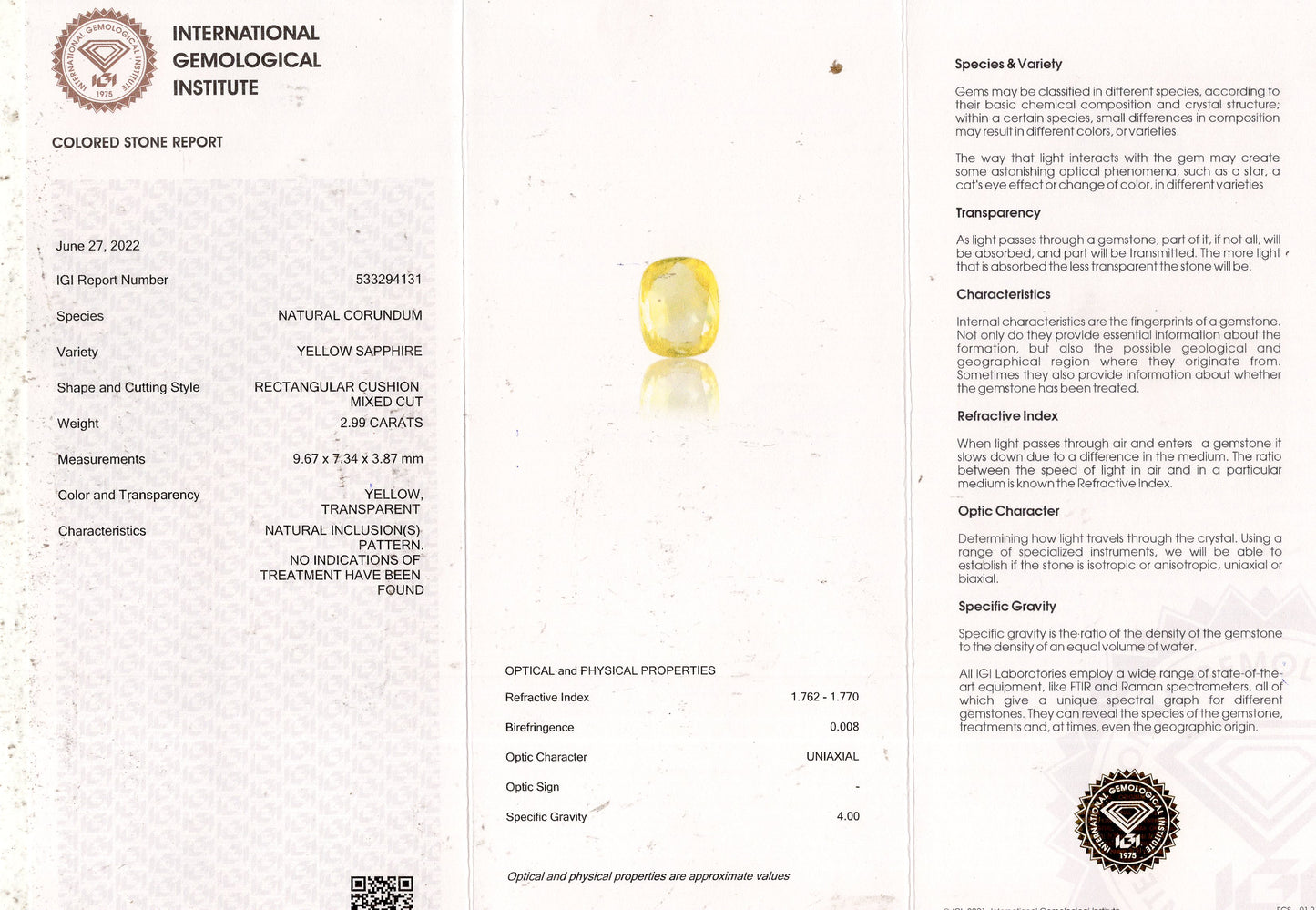 NATURAL YELLOW SAPPHIRE (PUKHRAJ) 2.99 CARATS