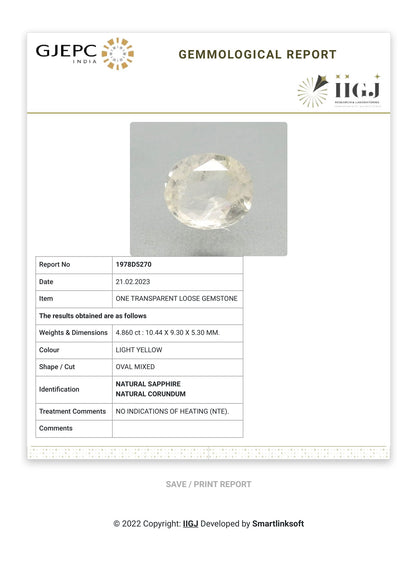 Natural White Sapphire 4.86 Carats