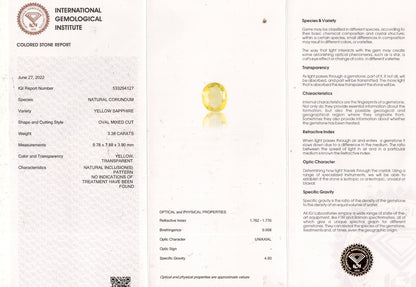 Natural Yellow Sapphire (Pukhraj) 3.38 Carats