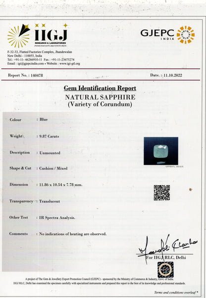 Natural Blue Sapphire (Neelam) 9.87 Carats