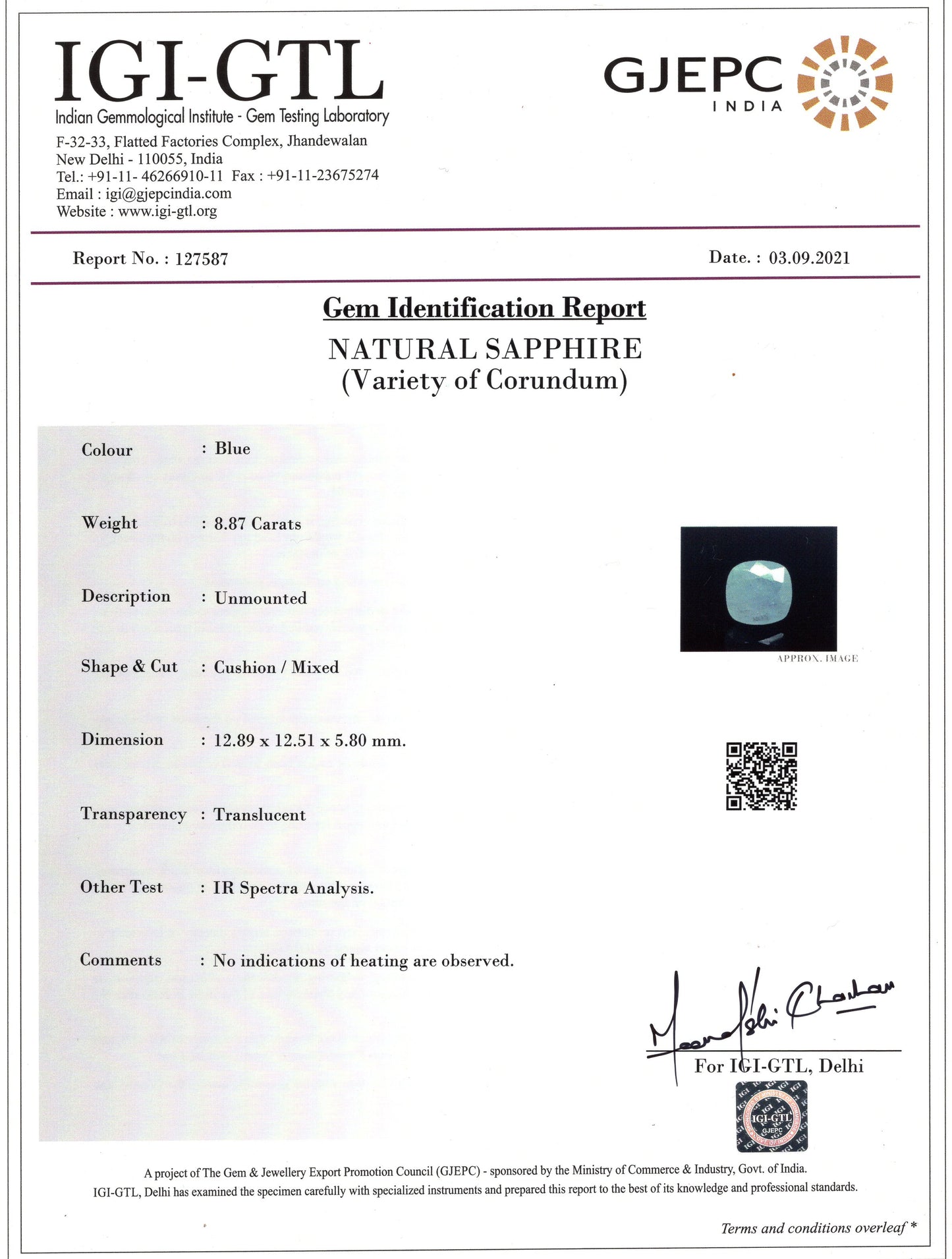 Natural Blue Sapphire (Neelam) 8.87 Carats