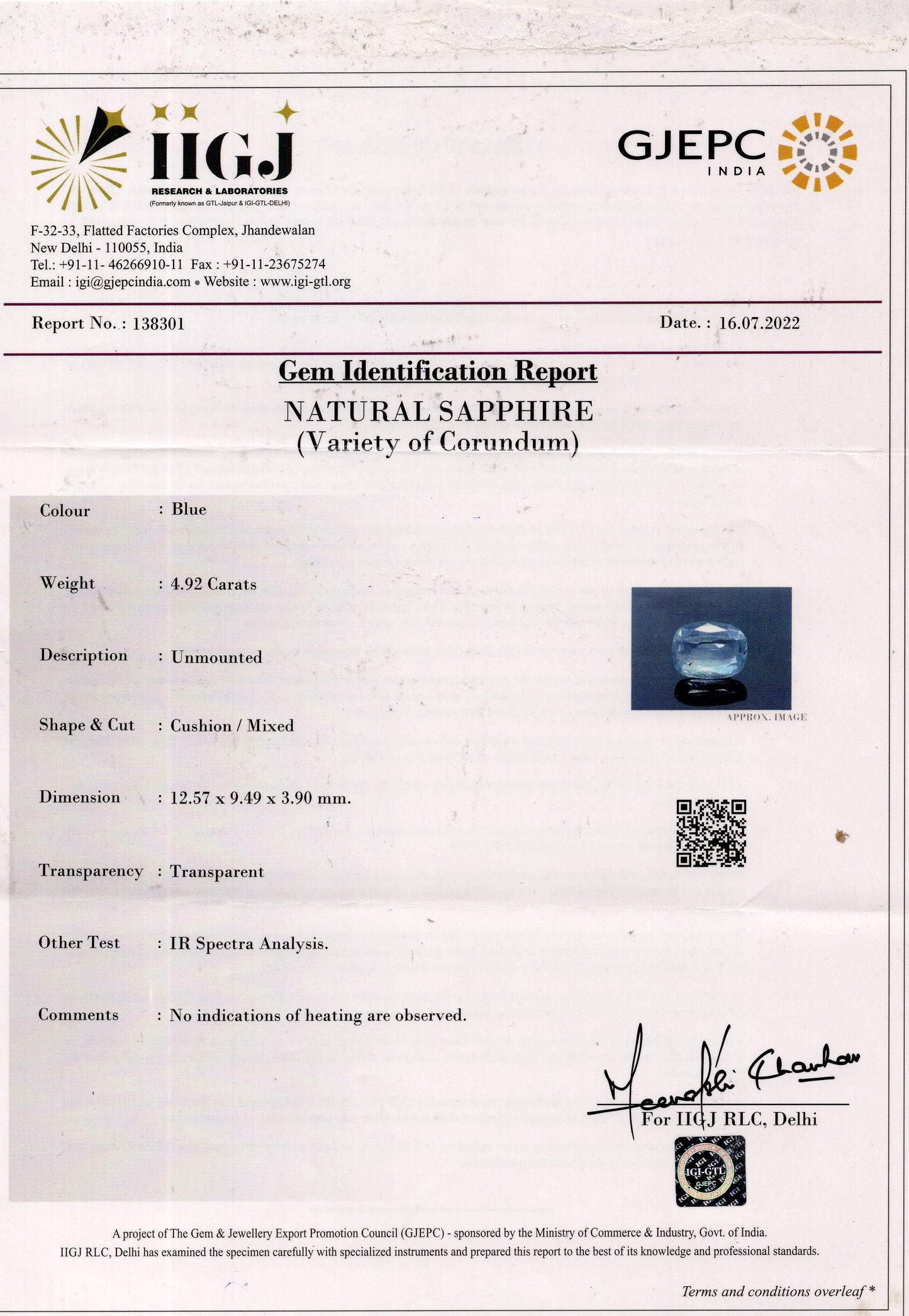 Natural Blue Sapphire (Neelam) 4.92 Carats