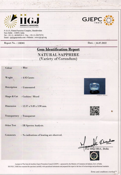 Natural Blue Sapphire (Neelam) 4.92 Carats