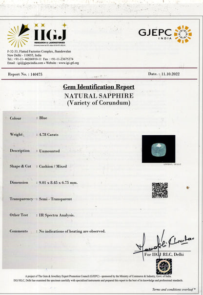 Natural Blue Sapphire (Neelam) 4.78 Carats