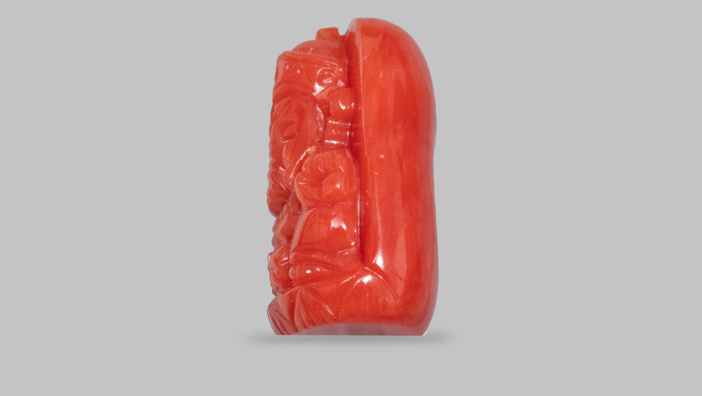 Japanese Ganesh Carving Red Coral(Moonga) 12.97 Carats