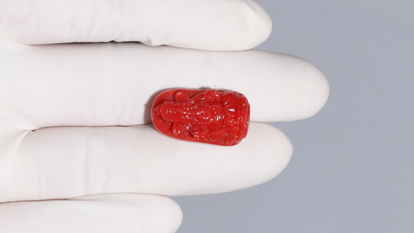 Japanese Ganesh Carving Red Coral(Moonga) 22.51 Carats